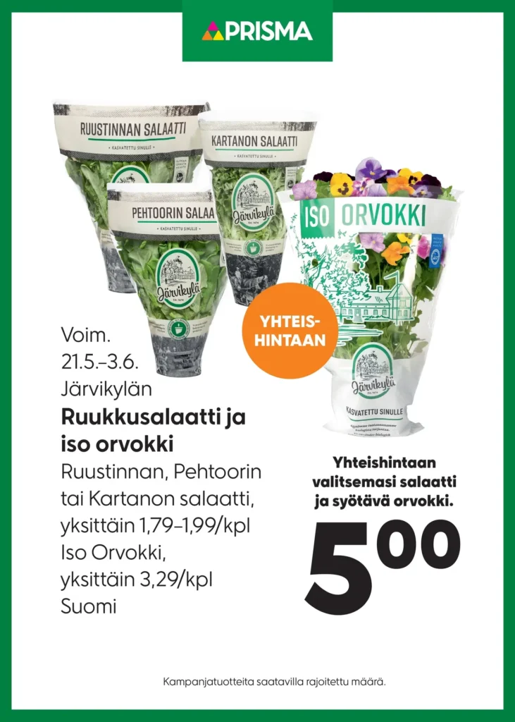 Prisma salaatti ja orvokki 21.5.-3.6.2025