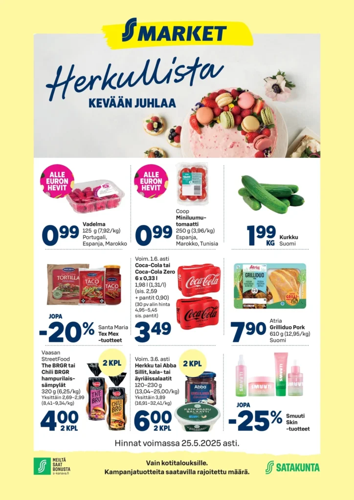 Kaupan S-market tarjoukset edullista voimassa 25.5.2025 s-market tarjoukset voimassa 25.5.2025