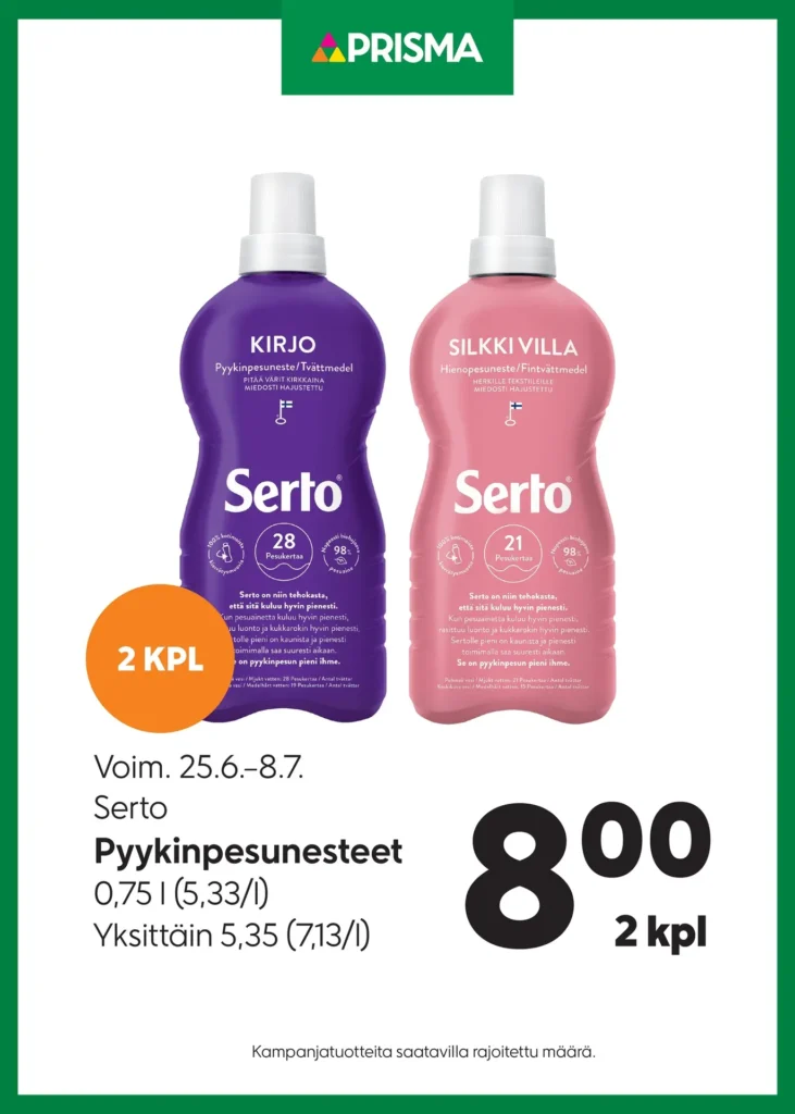 Prisma Serto tarjous 25.6.–8.7.2025