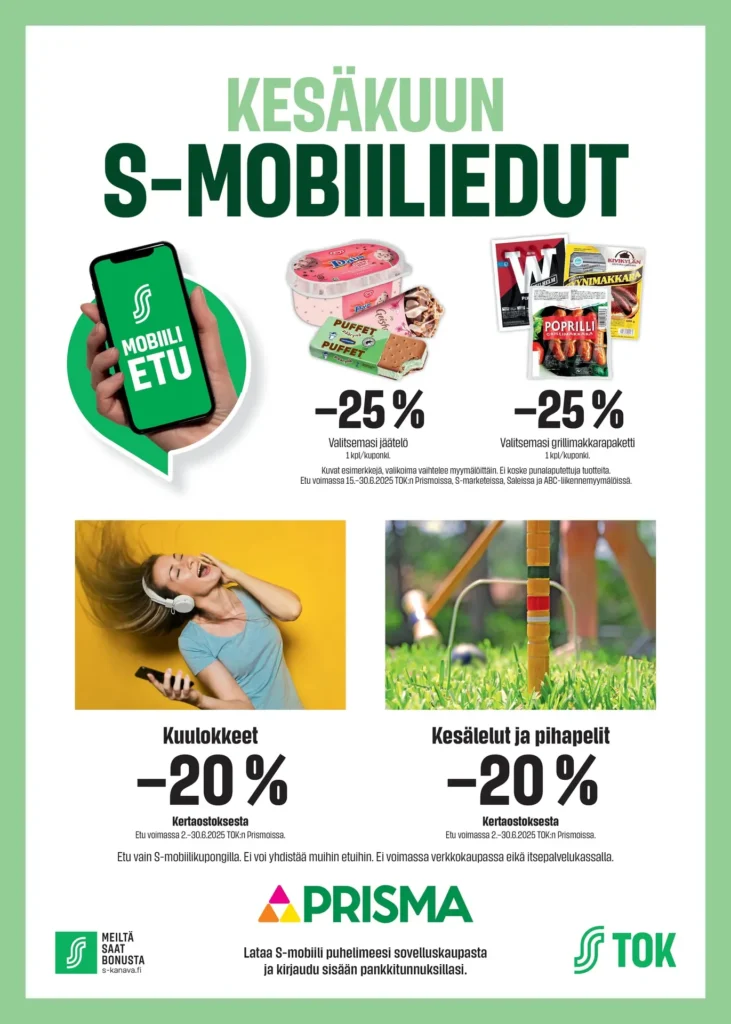 Kaupan prisma tarjoukset s-mobiiliedut esikatselu, voimassa 30.6.2025 prisma s-mobiiliedut tarjoukset voimassa 30.6.2025