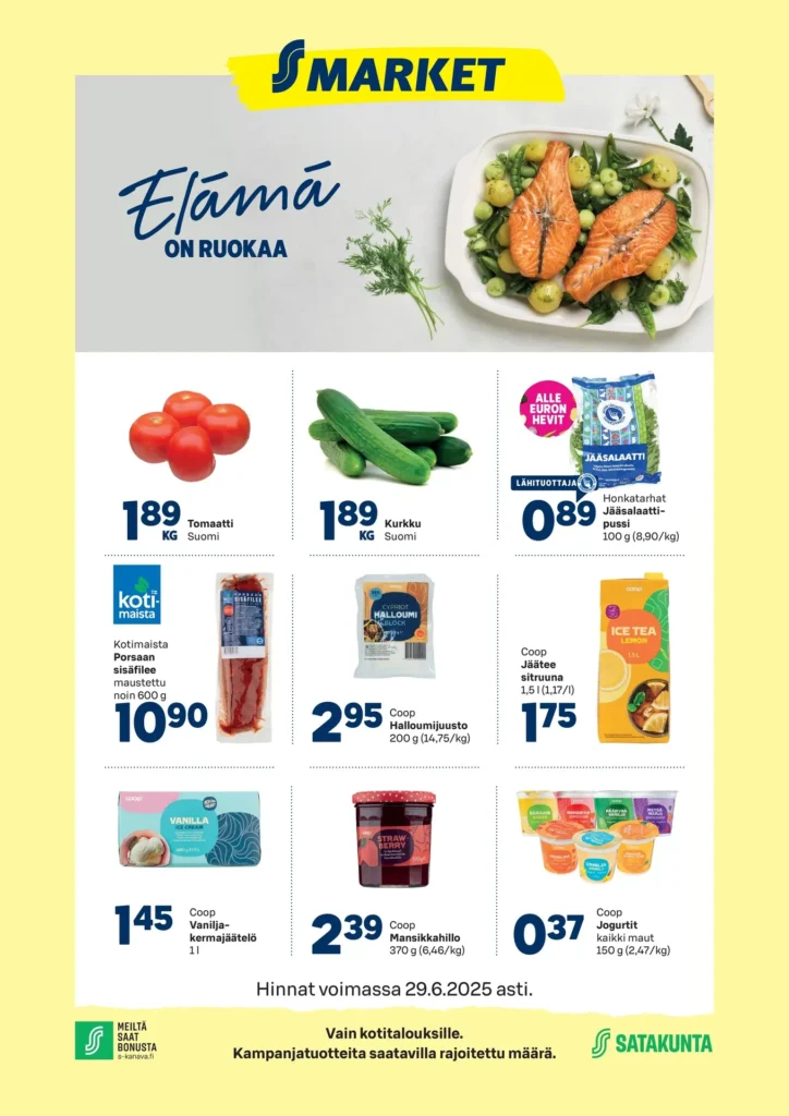 Kaupan S-market tarjoukset edullista voimassa 22.6.2025 uusi s-market tarjoukset voimassa 29.6.2025